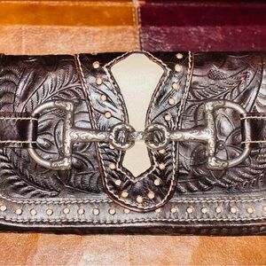 American West Brown and Silver Leather Clutch.